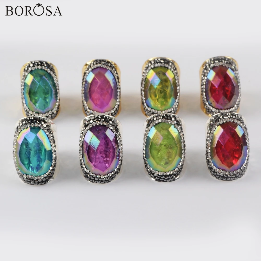 

BOROSA Ring-Cuff Open Hammered Ring Natural Crystal Ring Rhinestone Ring in Gold/Silver Color Crystal Rings for Women JAB971