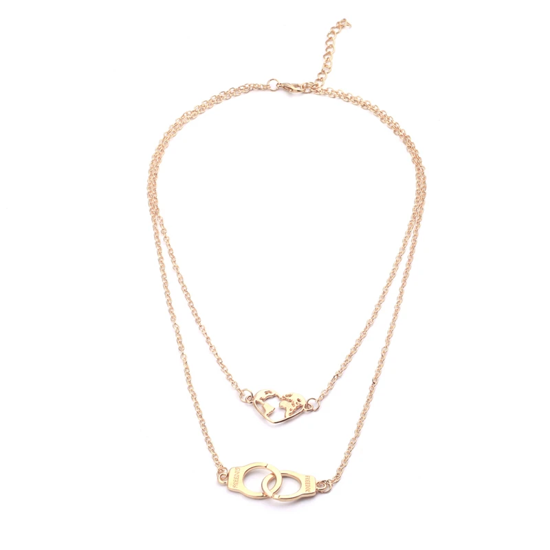 Длинное заявление золотой цвет карта наручники ожерелья с сердечками &amp Кулоны