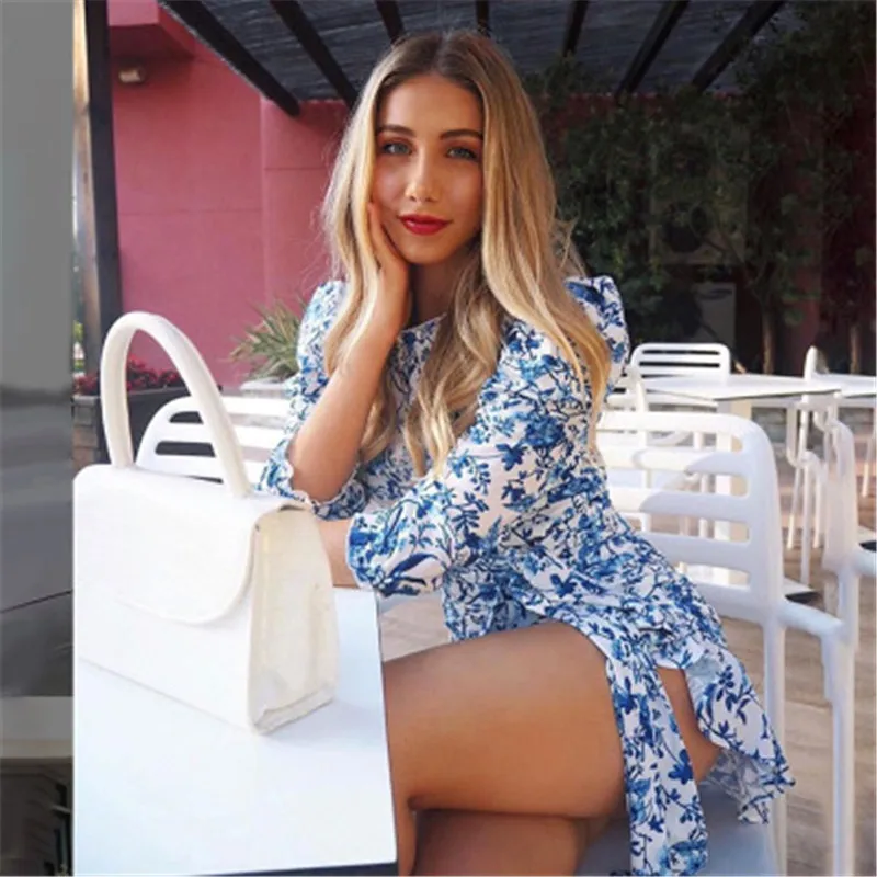 Женское платье на шнуровке с лямкой шее Цветочный принт сексуальное открытой