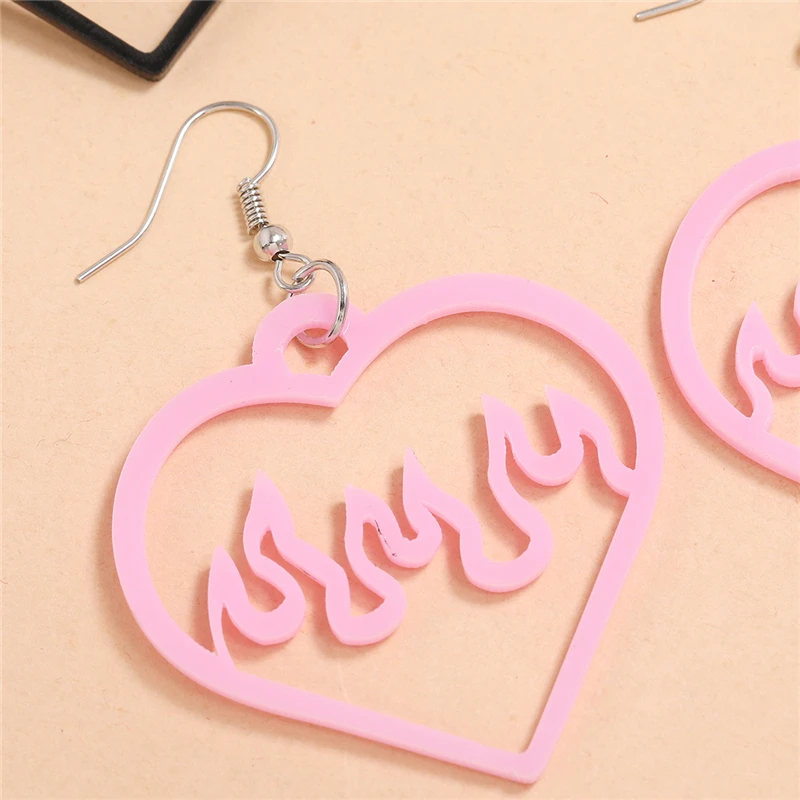 Lady Cute Earring Cool Simple Earrings for Female Super Lovely New Design Hollow Out Pink Heart Acrylic Stud | Украшения и