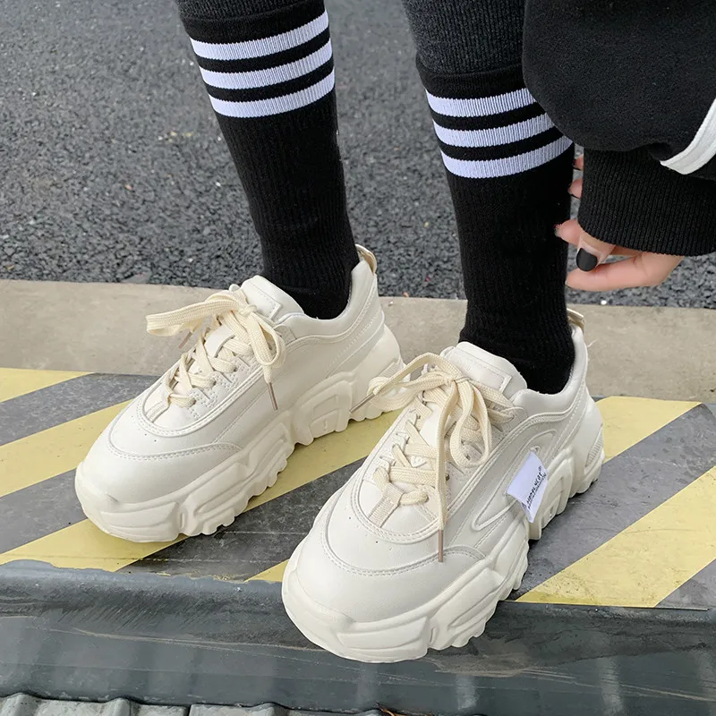 Женские кроссовки на платформе белые для бега толстой подошве весна 2020|Беговая