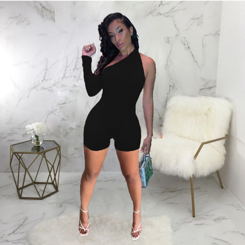 

Sexy Bodycon Playsuit One Shoulder Hollow Short Rompers for Women Summer Vacation Outfits One Piece Club Jumpsuit Shorts
