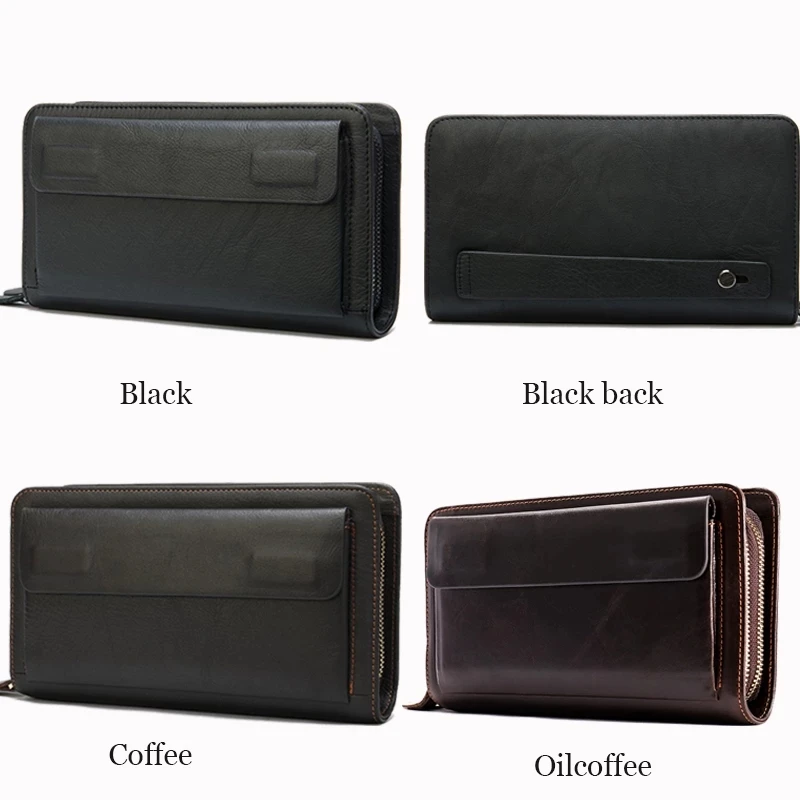 

Men's Wallet Genuine Leather Clutch Male Men's Clutch Bag Double Zip Wallet Leather Men Long Wallets Purse Money Bag 9069