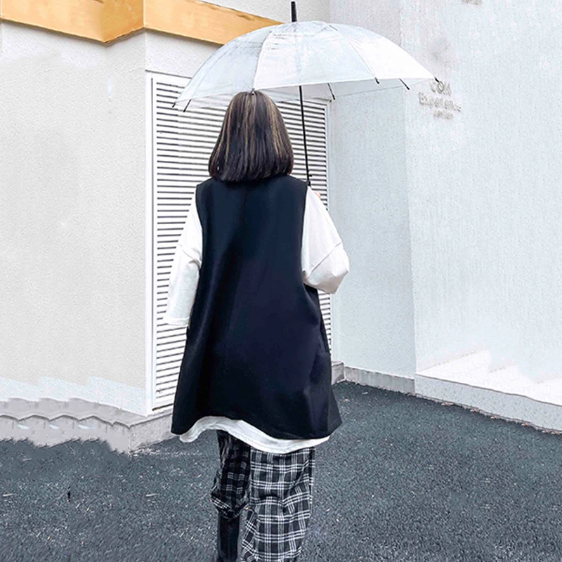 

[EAM] Women Loose Fit Black Double Breasted Big Size Vest New V-collar Sleeveless Fashion Tide Spring Autumn 2021 1DD5373