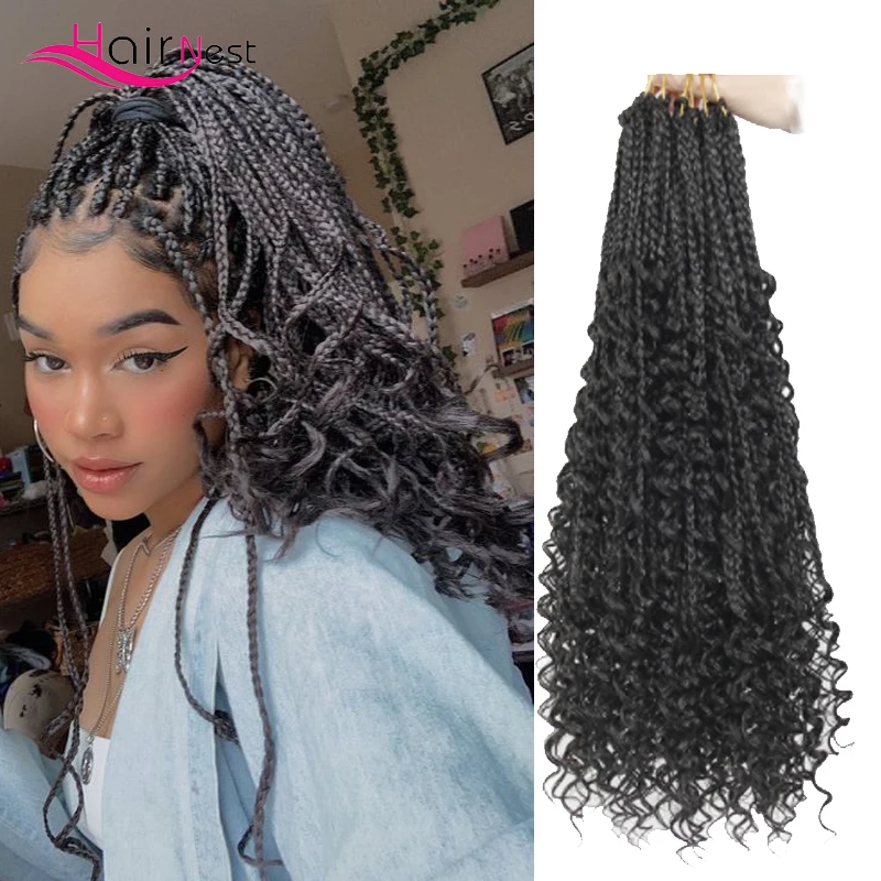 

Hair Nest NEW Goddess Locs Crochet Hair for Black Women Box Braids With Curly Ends River locs Pre-looped Goddess locs