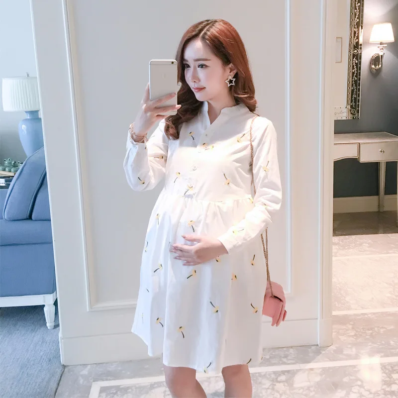 Белые платья с вышивкой для беременных Vestidos Одежда длинными рукавами женщин