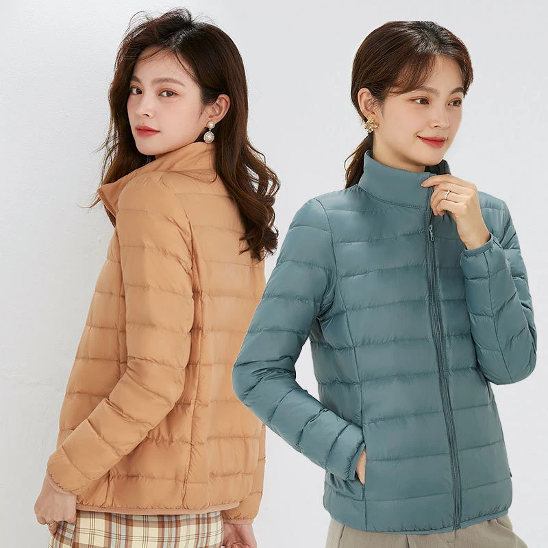 

2021 New Women Coat Autumn Winter 90% White Duck Down Jacket 12 Colors Warm Slim Zipper Stand Collar Fashion Light Down Coat