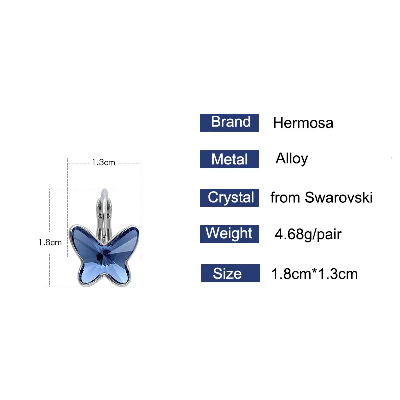 Hermosa бабочка 925 стерлингового серебра висячие серьги с кристаллами от Swarovski