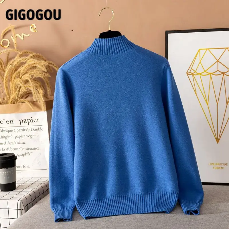 GIGOGOU/зимние теплые женские свитера с высоким воротником однотонный пуловер