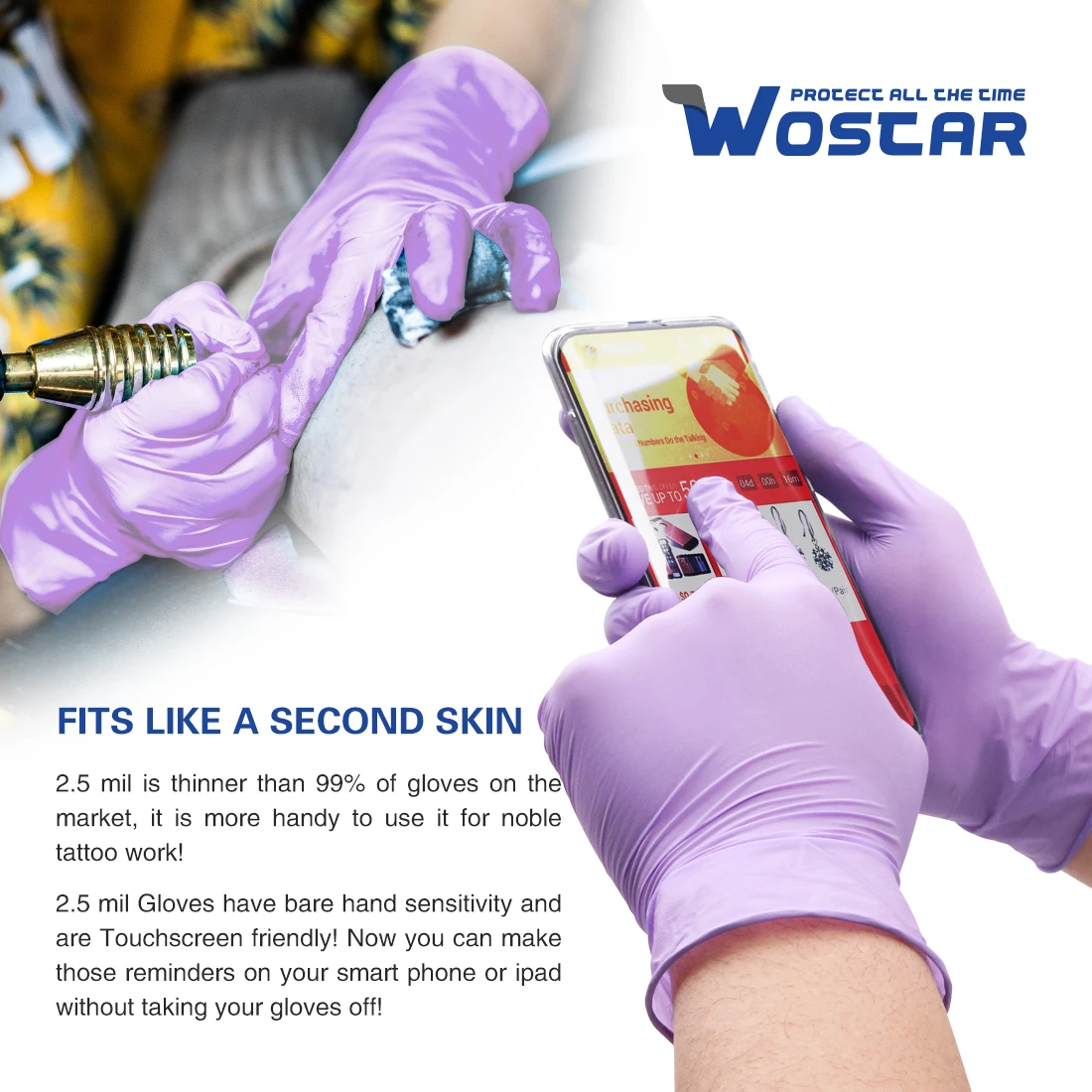 Одноразовые нитриловые перчатки Wostar водонепроницаемые бытовые рабочие митенки