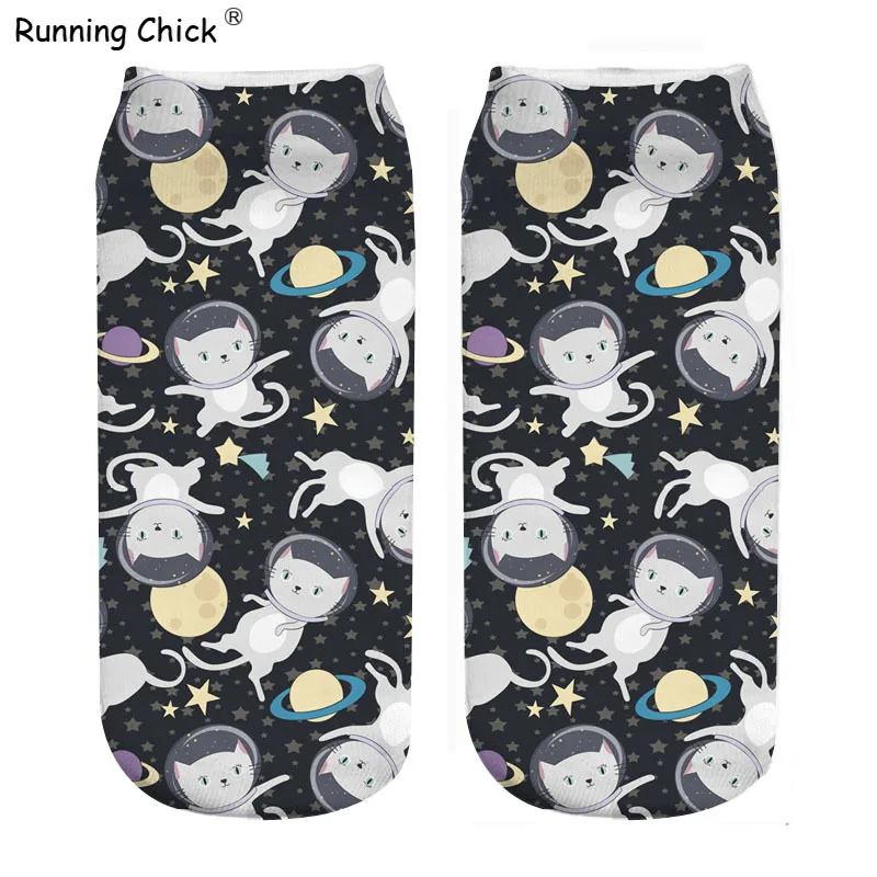 Бегущая цыпленок Кот астронавты в космосе 3d печать смешные носки