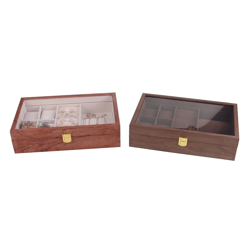 

Wooden Watch Box Watch Holder Box for Watches Men Glass Top Jewelry Organizer Box 4+2 Grids Watch Organizer New