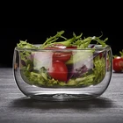 Двухслойная термостойкая Высокая миска из боросиликатного стекла, чаша для микроволновой печи Посуда для салата, мороженого, термостойкая посуда для салата