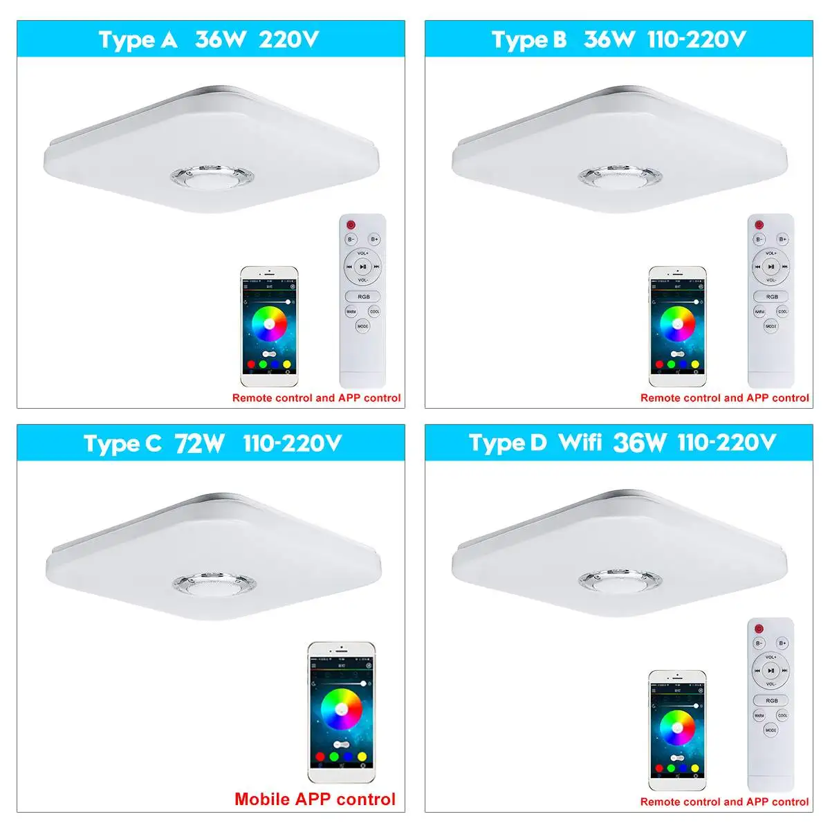 Wifi современный RGB Диммируемый музыкальный потолочный светильник с пультом