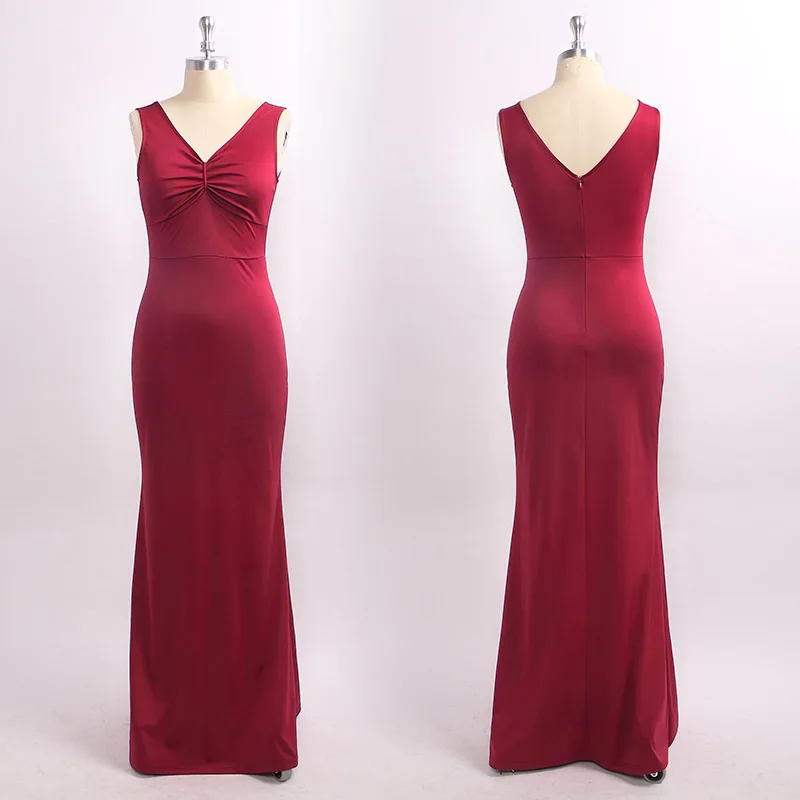 Красное простое вечернее платье русалки 2019 изящное в пол без рукавов с двойным