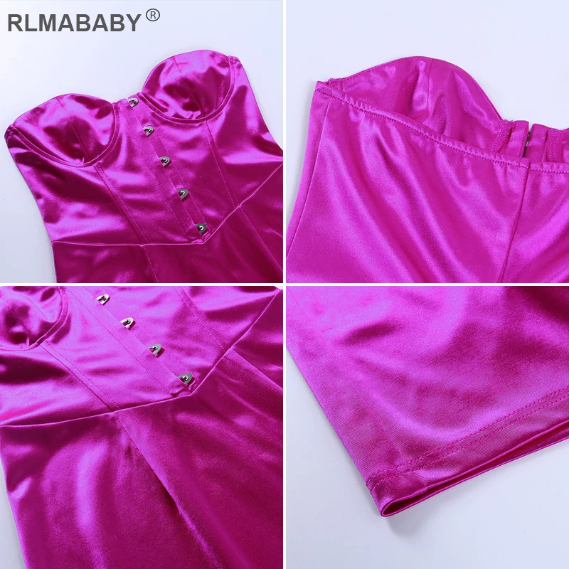 

Sexy Corset Single-Breasted Button Mini Dress Elegant Party Strapless Backless Bodycon Dress Women Night Club Black Satin Dress