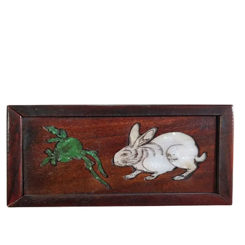 

Коллекция антикварной чистой ручной резьбы по дереву (ручная коробка с ракушками и изображениями кролика)