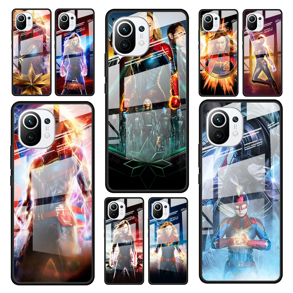 

Captain Marvel for Xiaomi Mi 11 Ultra Lite 10T Note 10 9T Pro CC9 CC9E 5G Luxury Tempered Glass Phone Case Cover