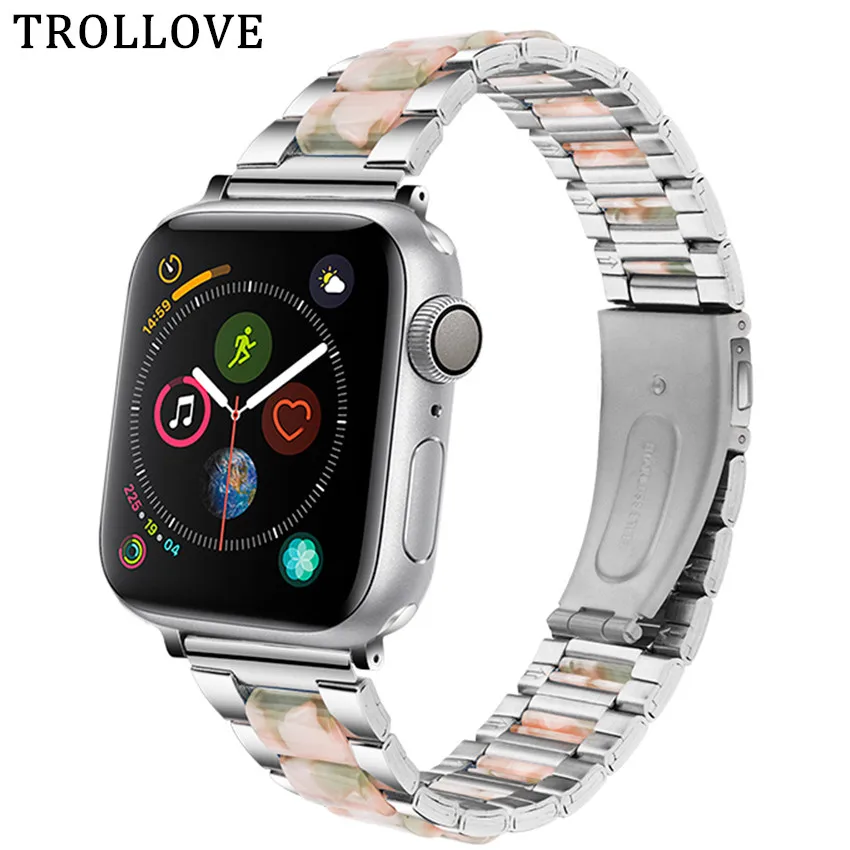 Ремешок из нержавеющей стали и смолы для Apple Watch Band 40 мм 44 38 42 металлический