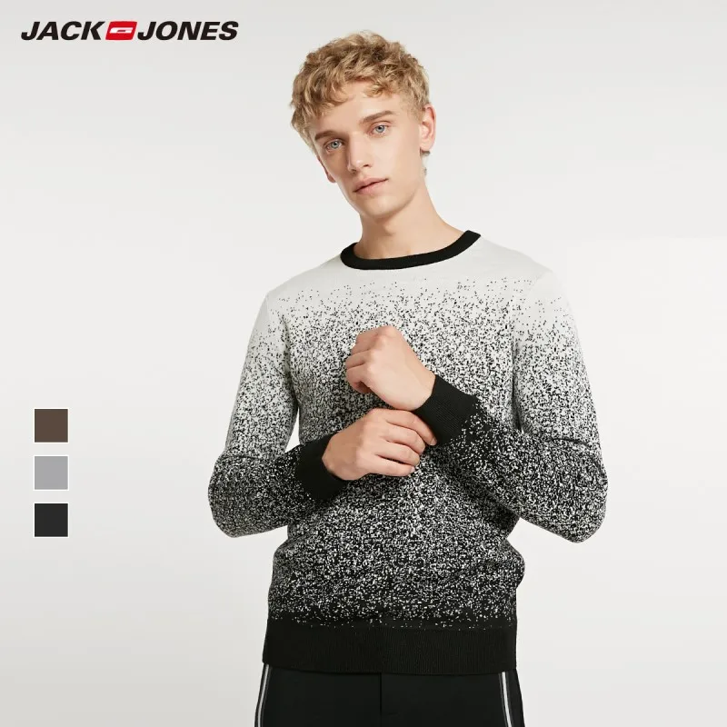 JackJones зимний мужской шерстяной крутой градиентный свитер с круглым вырезом пуловеры Мужская одежда 218424511