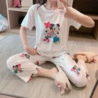 Ночная рубашка с Микки-Маусом Диснея, весна-лето, белые брюки, снежный принт, Женская пижама с коротким рукавом, свободная, молочного цвета, шелковая пижама