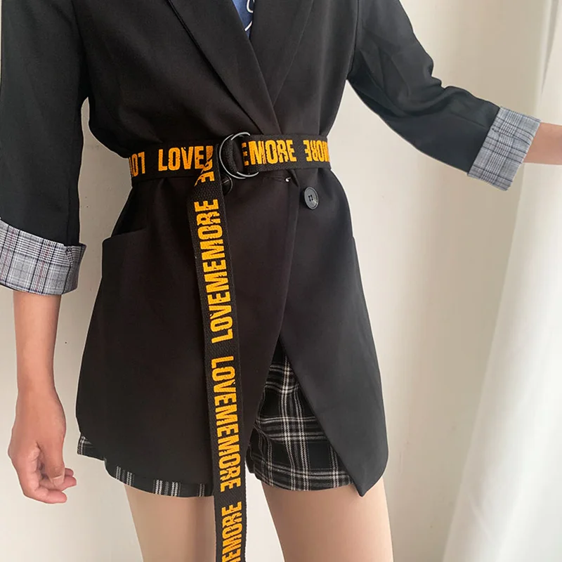 Панк холщовый ремень для женщин и мужчин Harajuku буквенный принт пламя длинный