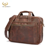 hot sale genuine real leather antique business briefcase laptop document case vintage attache messenger bag tote portfolio 1269