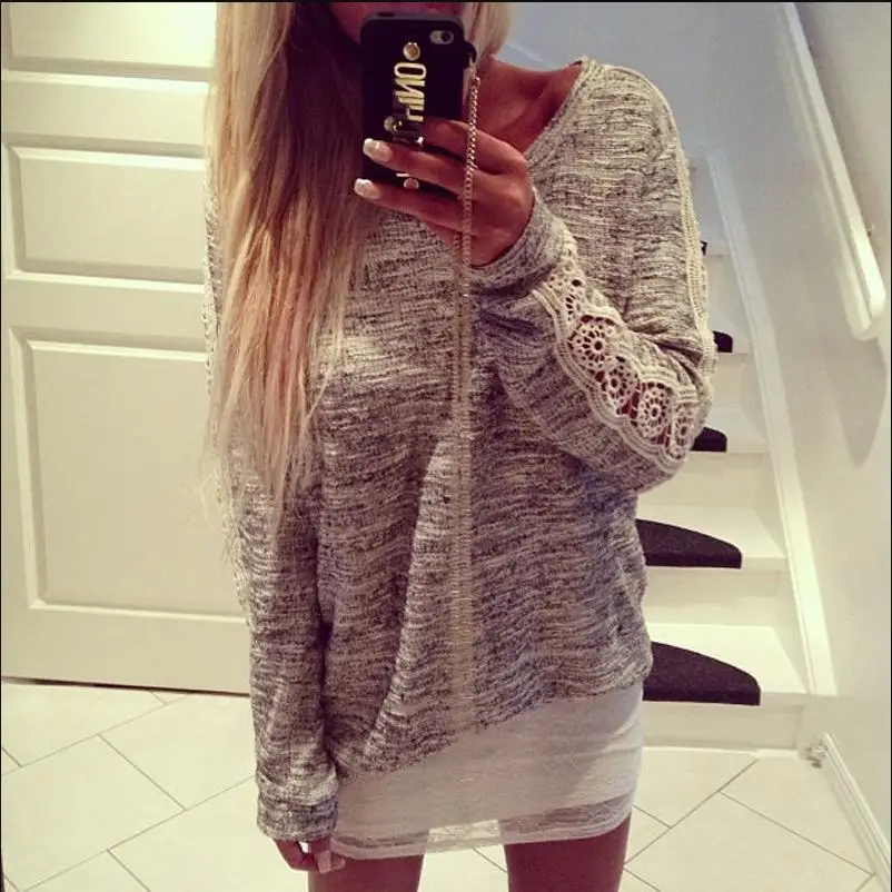 Футболки Женские однотонные с длинным рукавом классический свободный пуловер