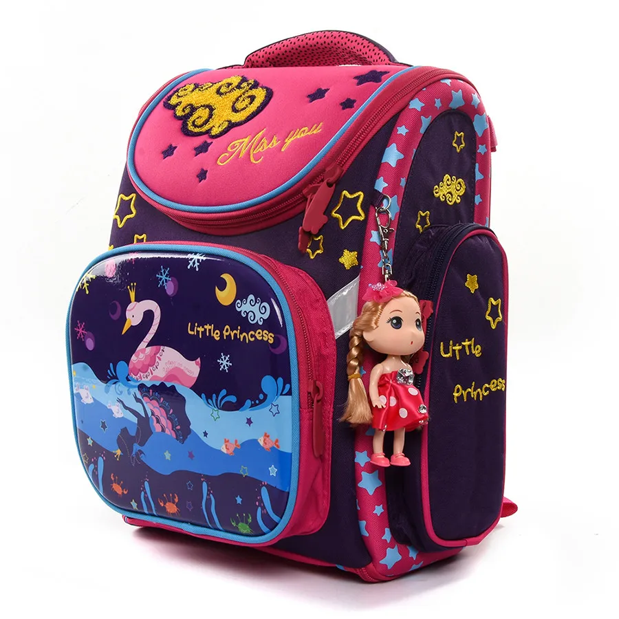 KH003 Kids 5-8 years 3D Orthopedic School Backpack For Girls Cartoon Swan School Bags Children Primary  Schoolbag Backpack