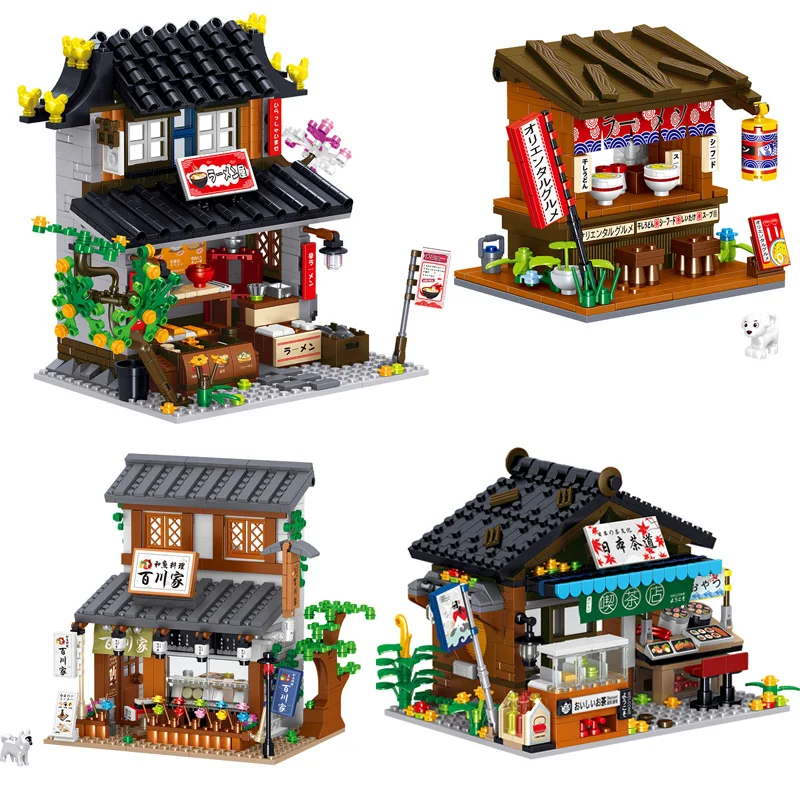

City Japanese Ramen House Building Blocks Street View Food Shop Restaurant Store Model Bricks Gifts Toys For Children