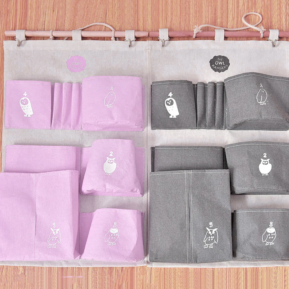 

Wall Mounted Storage Bag Cute Canvas Hanging Organizer Door Wardrobe Sundries Cosmetics Pouches Home Organizer