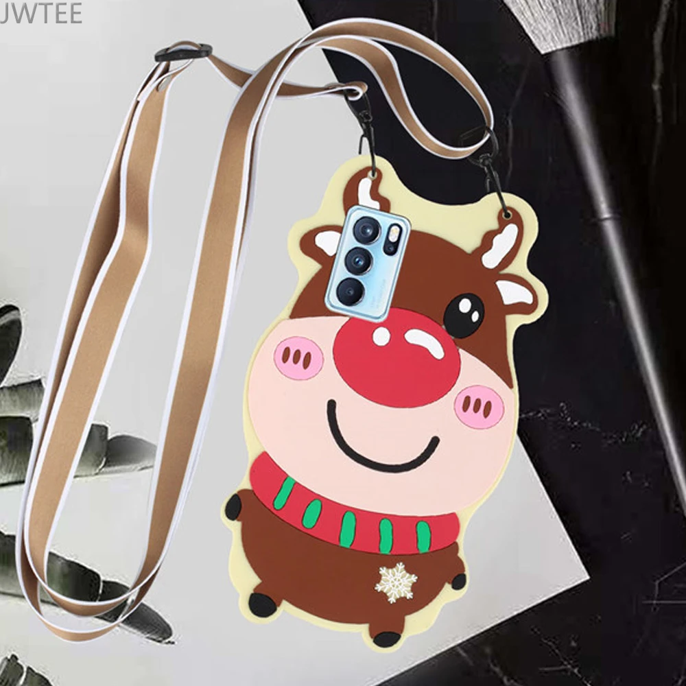 

For OPPO A74 A54 A94 Reno6 Pro Find X3 Christmas Covers for Realme 8 Pro Narzo 20 C21 Santa Claus Silicone Case with Lanyard