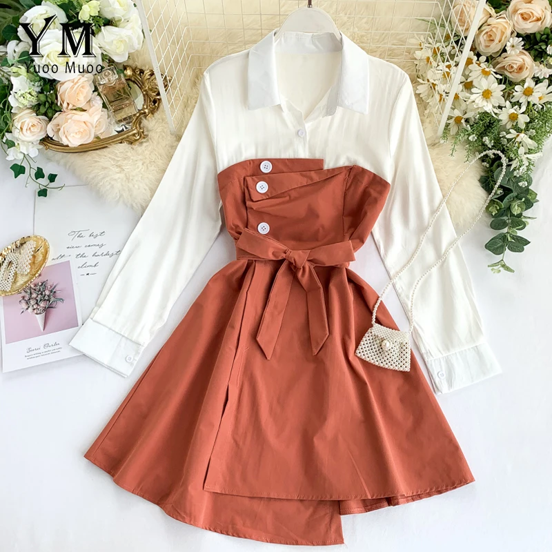 YuooMuoo элегантное платье-рубашка с отложным воротником и поясом женское 2019