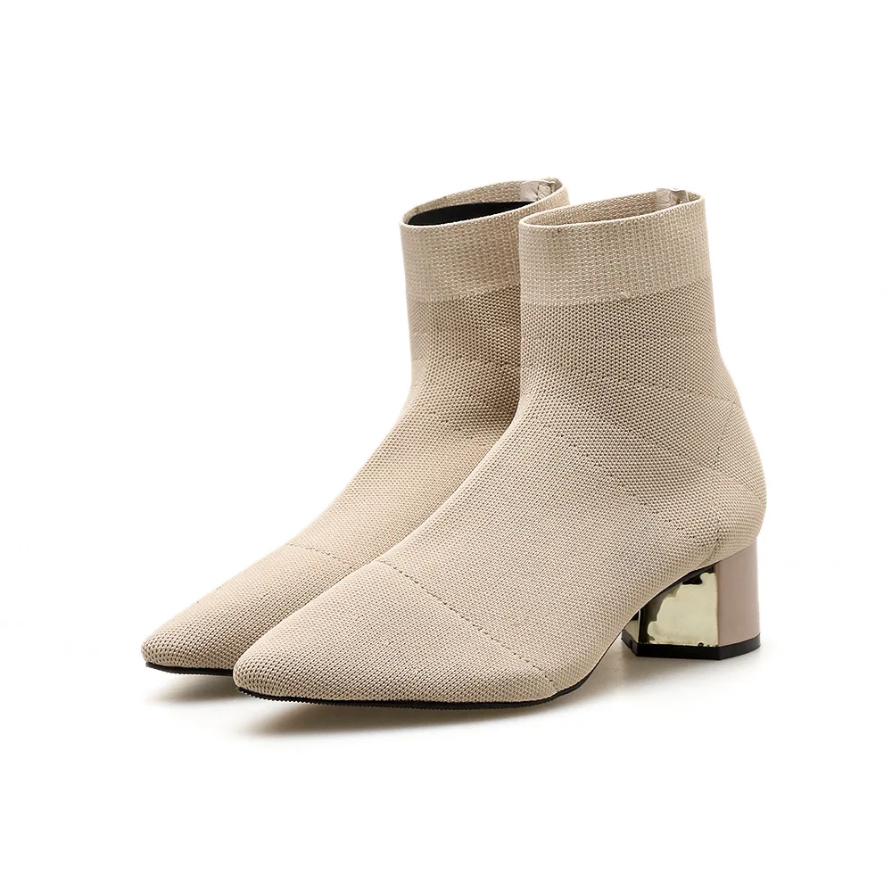 

2019 autumn and winter new low-knit wool high-heeled women's boots stovepipe pointed elastic single boots