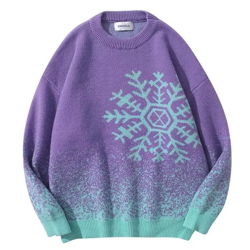 

2021 Men's Harajuku Increased Knitted Sweater Street Style Gradient Snowflake Pullover Retro Trendy Dyed Pullover Sweater