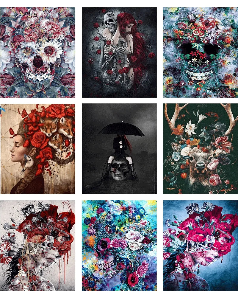 DIY Краски по номерам черепа и цветы в искусстве Набор для раскрашивания