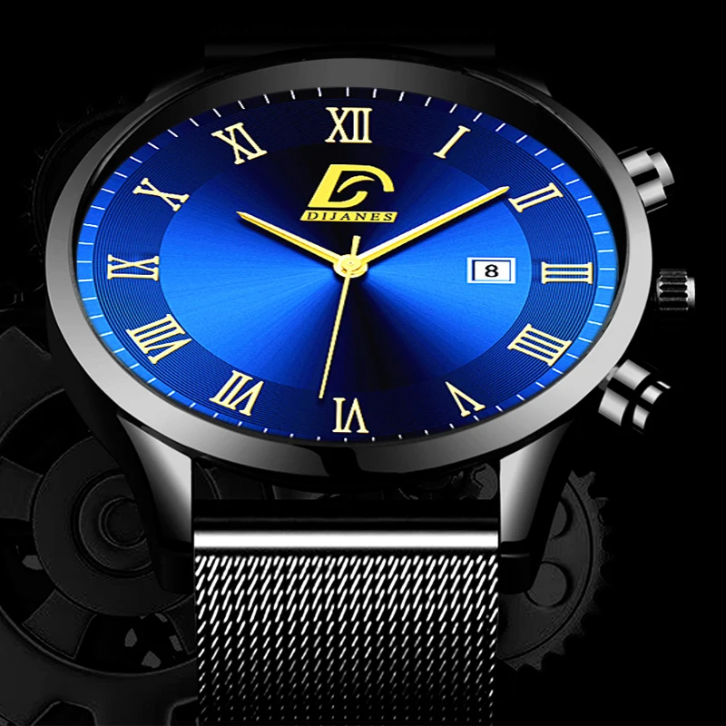 Fashion Mens Minimalist Watches Luxury Stainless Steel Mesh Belt Quartz Wrist Watch Men Business Leather Watch relogio masculino
