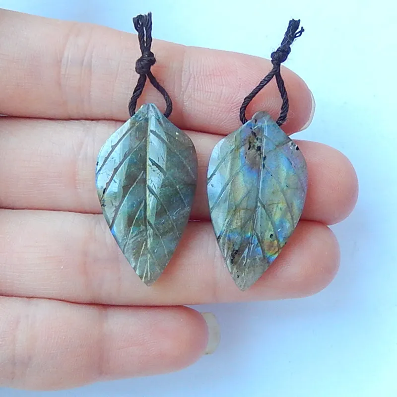 Carved Leaves Labradorite Earrings Charms Women Jewelry Gift Gem Customized 30x17x4mm 6.4g | Украшения и аксессуары