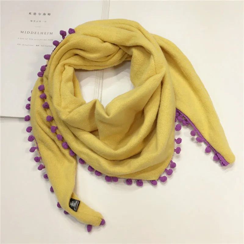 thick yellow Весенне-летний детский хлопковый шарф; Детские треугольные шарфы; Милая шаль для маленьких мальчиков и девочек; одежда для малышей; осенний Детский шарф с кисточками - Цвет: thick yellow