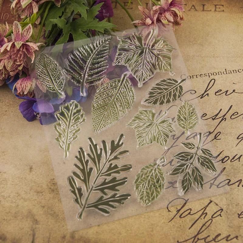 Прозрачный силиконовый штамп с зелеными листьями/печать сделай сам для