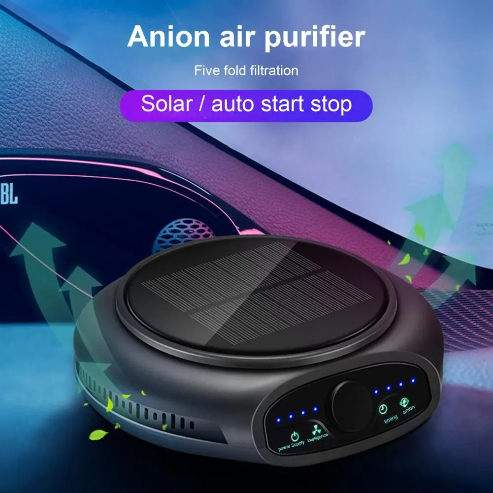 Purificador de aire inteligente para coche, dispositivo multifunción de energía Solar, Panel táctil LED, aromaterapia