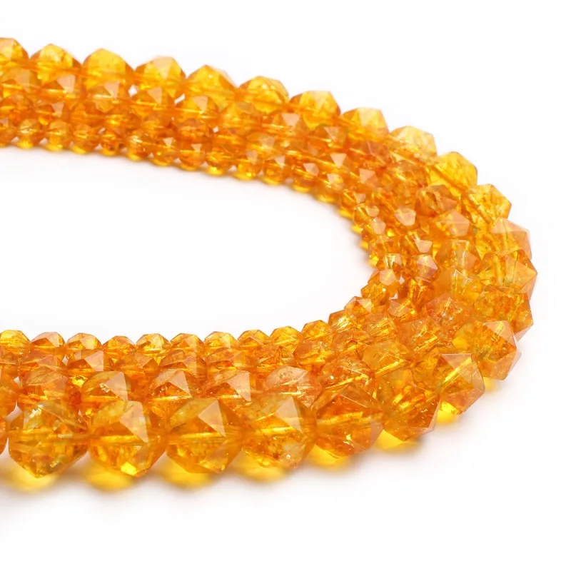 Бусины Из Натурального граненого камня желтые цитрины кварцевые круглые бусины