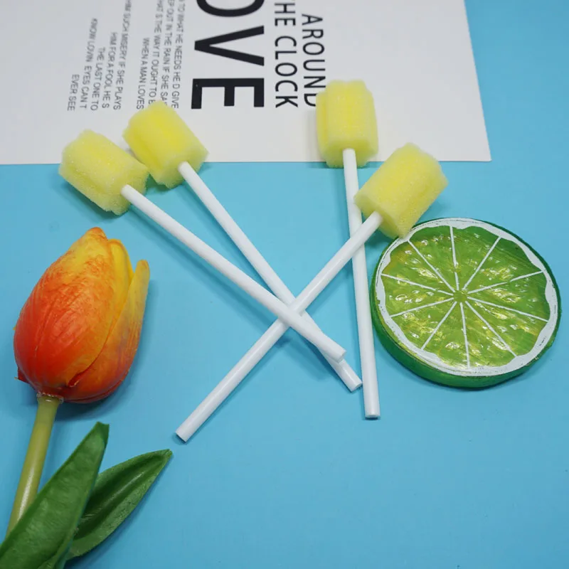100pcs Munkcare Disposable Oral Care Swab Baby Cleaning Sponge Stick Yellow Plum Shape Brush | Красота и здоровье