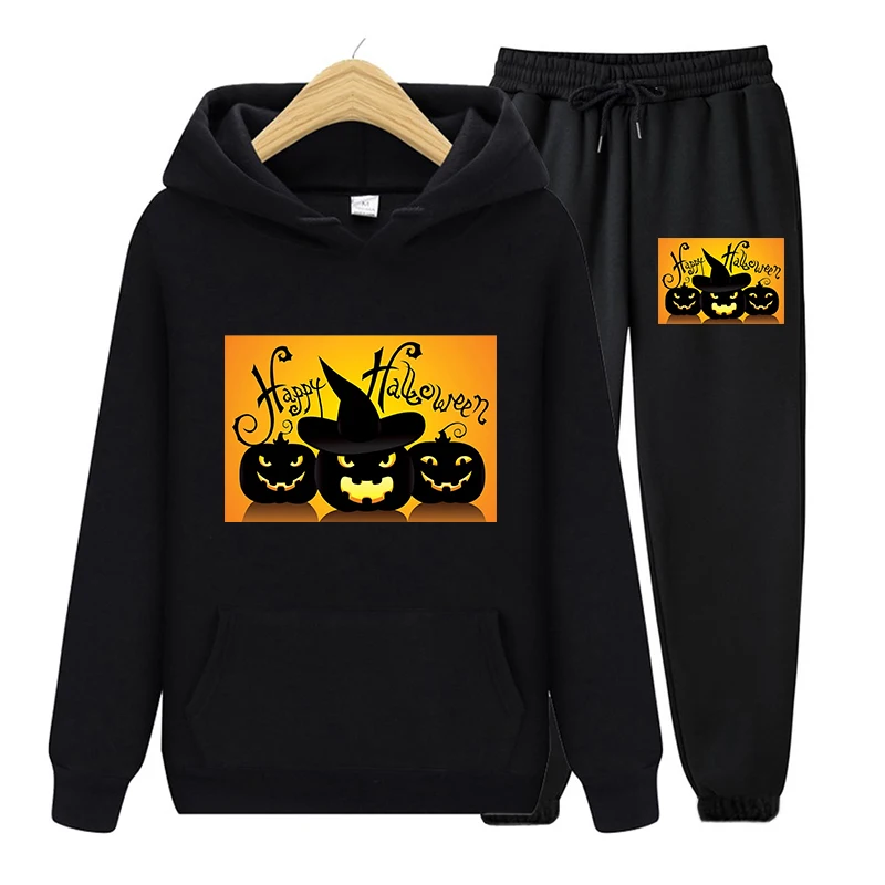 

90s Two Piece Set Clothes Autumn Women's Tracksuits Casual Hoodies Sweatshirt Female Long Pants Harajuku Halloween Pumpkin Print