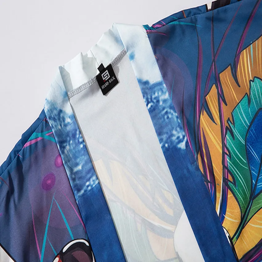 

Traditional Japanese Harajuku Kimono Jackets Cardigan Men Sunscreen Thin Loose Autumn Crane Printed Yukata Asian Clothing Male