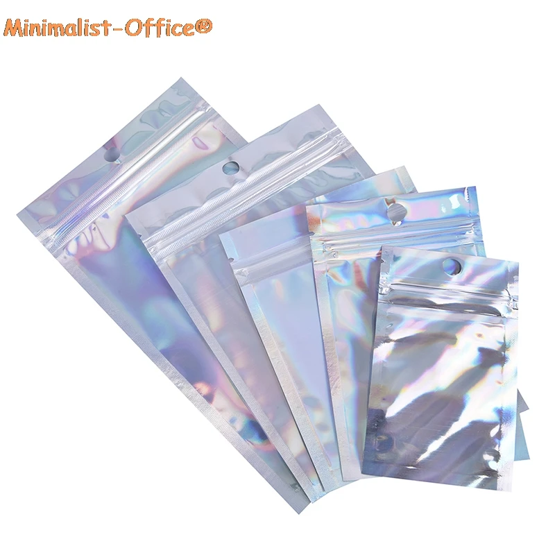 

10pcs Iridescent Zip lock Pouches Cosmetic Plastic Laser Holographic Zipper Bags Self Seal Envelopes Gift Bags