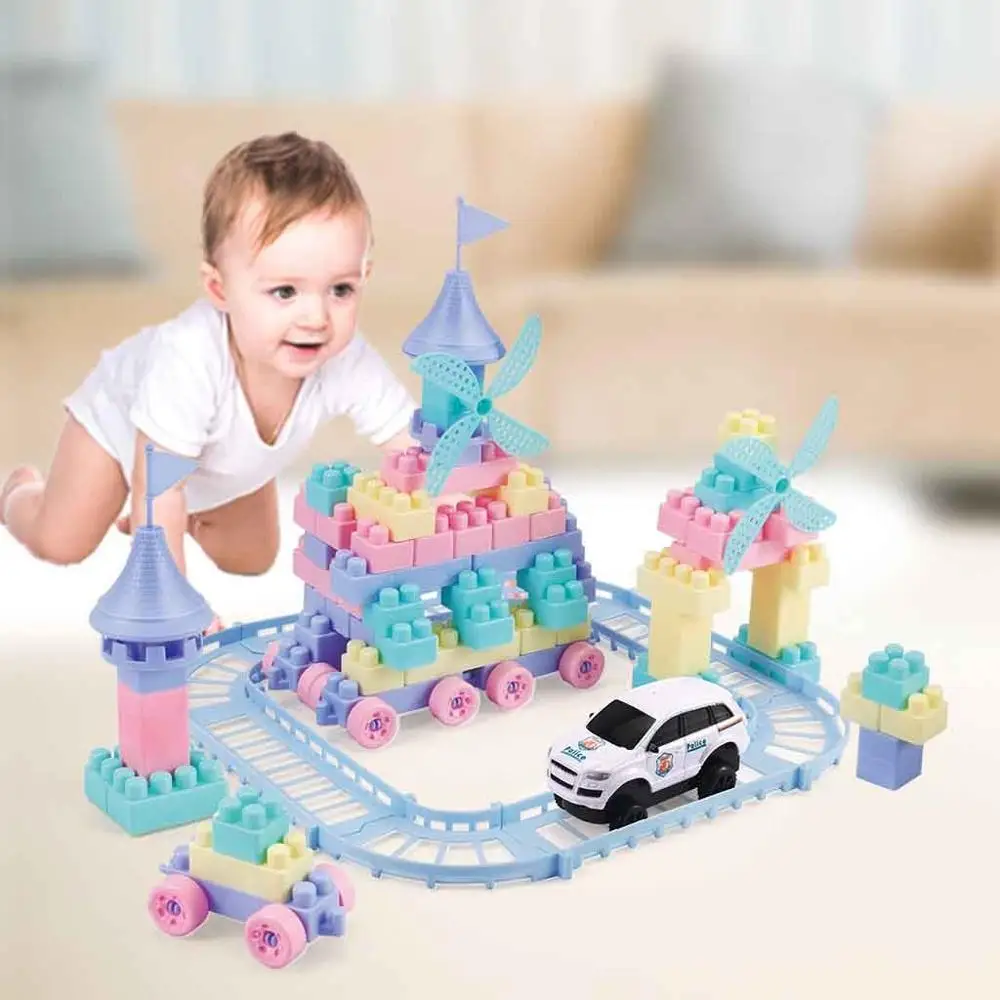 

100pcs Building Blocks Set for Children Colorful Plastic Building Block Children Car Model Train Track Building Block Gift for K