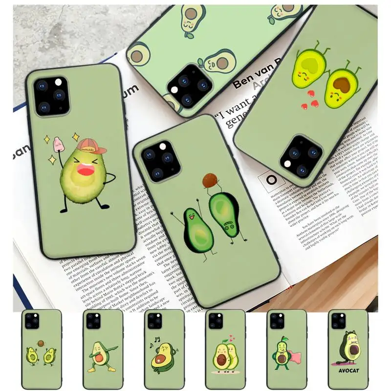 

Cute Cartoon Fruit Avocado Black Silicone Cell Phone Cover Case For IPhone 12 11 Pro Max Xs X Xr 7 8 6 6s Plus 5 5s Se 2020