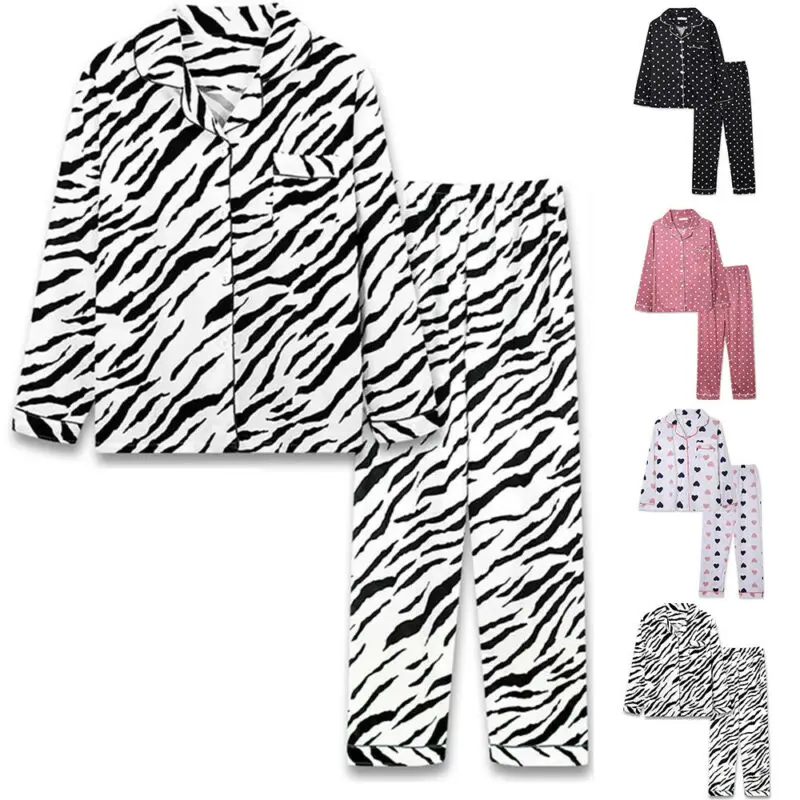 

Women Lapel Long Sleeve Pajamas Outfits Shirts Tops Long Pants Trouser Nightwear