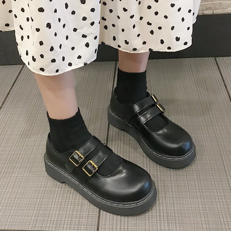 

2021 Spring Autumn Women Mary Janes Shoes Buckle Lolita Shoes Black Platform on Flat Retro Casual Shoes Girls zapatos mujer